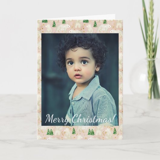 Kerstpootse Beren op Evergreen Forest Foto Notitiekaartje (Voorkant)