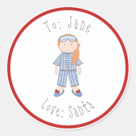 Kerstpop Rood Haar Naar Peuter Van Santa Ronde Sticker