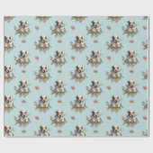  kerstpoppenhond blauw patroon cadeaupapier (Vlak)