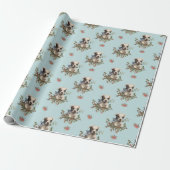  kerstpoppenhond blauw patroon cadeaupapier (Uitgerold)