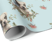  kerstpoppenhond blauw patroon cadeaupapier (Rol Hoek)