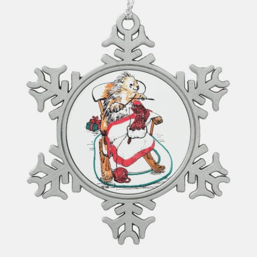 Kerstporcupine Needlework Wimsical Art Tin Sneeuwvlok Ornament (Voorkant)