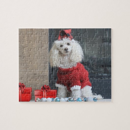 Kerstportret Dog Jigzaadpuzzel Legpuzzel (Horizontaal)