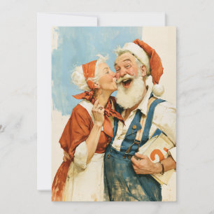 Kerstportret van mevrouw Claus die Sinterklaas kus Kaart