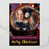 Kerstportret Vignette Snow Wereldbol Tree-lampjes Folie Feestdagenkaart (Voorkant)