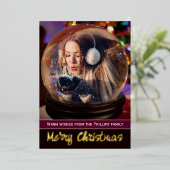 Kerstportret Vignette Snow Wereldbol Tree-lampjes Folie Feestdagenkaart (Staand Voorkant)