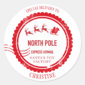 kerstpost van Santa North Pole-bezorging Ronde Sticker (Voorkant)