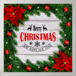 Kerstposter met bijkantoren en decoratie