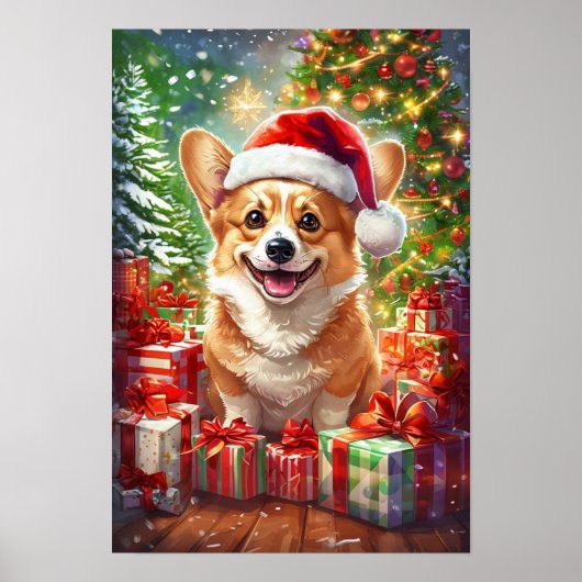 Kerstposter van Santa Corgi - Canvas Wandkunst Poster (Voorkant)