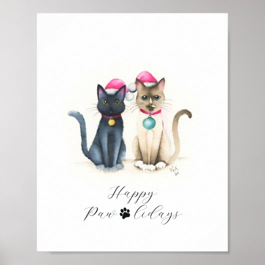Kerstposters van waterverfkatten poster (Voorkant)