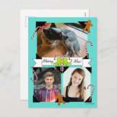 Kerstpostkaart met suikerstenen en peperkoekmannet feestdagenkaart (Voorkant / Achterkant)