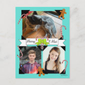 Kerstpostkaart met suikerstenen en peperkoekmannet feestdagenkaart (Voorkant)