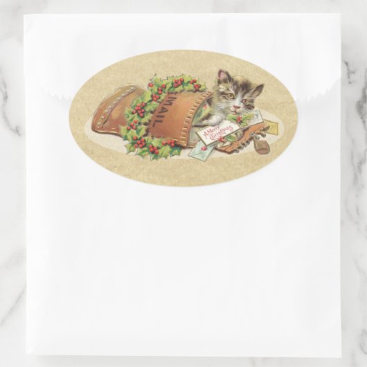 kerstpostkat ovale sticker (Tas)