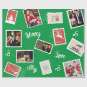 Kerstpostzegel Aangepaste naam en foto's Cadeaupapier (Vlak)