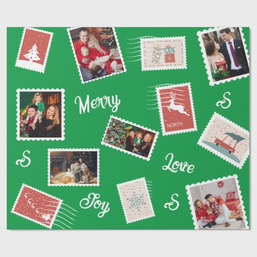 Kerstpostzegel Aangepaste naam en foto's Cadeaupapier (Vlak)