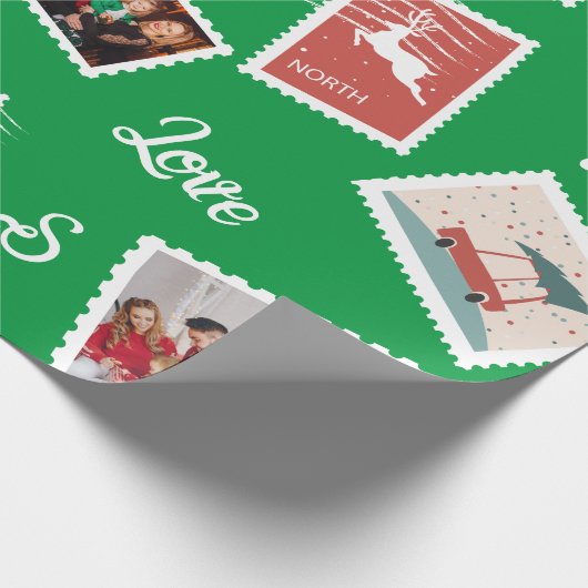 Kerstpostzegel Aangepaste naam en foto's Cadeaupapier (Hoek)