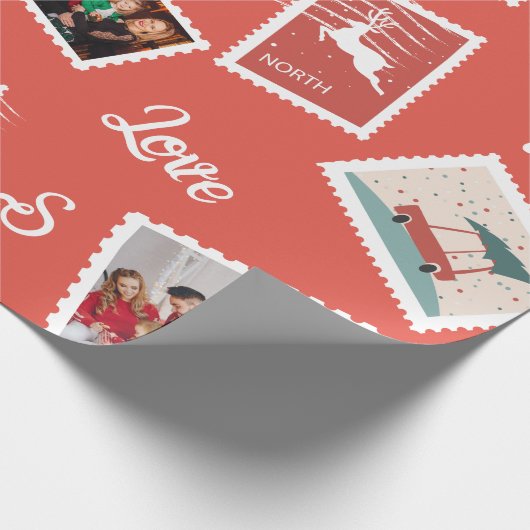 Kerstpostzegel Aangepaste naam en foto's Cadeaupapier (Hoek)