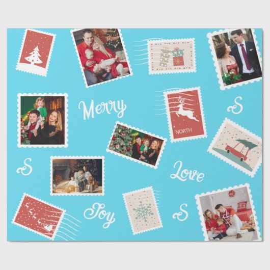 Kerstpostzegel Aangepaste naam en foto's Cadeaupapier (Vlak)