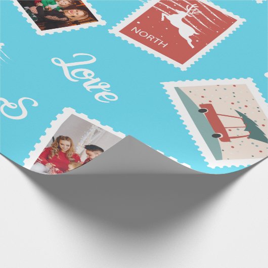 Kerstpostzegel Aangepaste naam en foto's Cadeaupapier (Hoek)