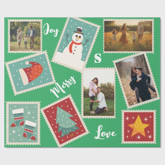 Kerstpostzegel Grappig Gepersonaliseerd Groen Cadeaupapier (Vlak)