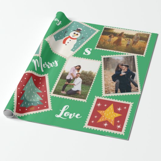 Kerstpostzegel Grappig Gepersonaliseerd Groen Cadeaupapier (Uitgerold)