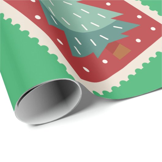 Kerstpostzegel Grappig Gepersonaliseerd Groen Cadeaupapier (Rol Hoek)