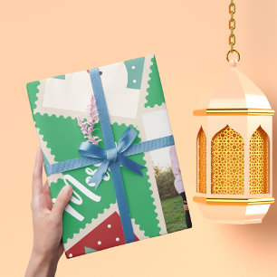 Kerstpostzegel Grappig Gepersonaliseerd Groen Cadeaupapier