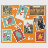 Kerstpostzegel Grappig gepersonaliseerd Sinaasappe Cadeaupapier (Vlak)