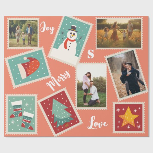 Kerstpostzegel Grappige gepersonaliseerde foto Cadeaupapier (Vlak)