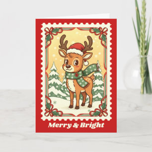 Kerstpostzegel met vrolijke rendieren feestdagen kaart