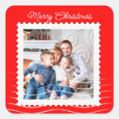 Kerstpostzegel Moderne Foto Rood Vierkante Sticker (Voorkant)