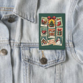 Kerstpostzegel Vakantie Postzegels Retro Santa Button (Insitu)