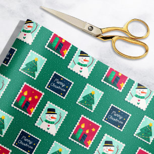 Kerstpostzegelpatroon in het groen cadeaupapier