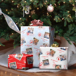 kerstpostzegels foto's van collage familie inpakpapier vel