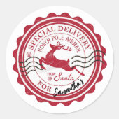 Kerstpostzegels Leuke Schattigee Santa Baby Ronde Sticker (Voorkant)