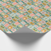 Kerstpostzegels op blauw cadeaupapier (Hoek)