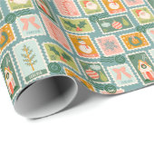 Kerstpostzegels op blauw cadeaupapier (Rol Hoek)