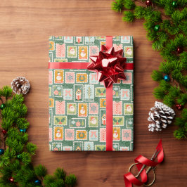 Kerstpostzegels op Sage Green Cadeaupapier