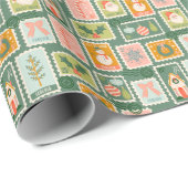 Kerstpostzegels op Sage Green Cadeaupapier (Rol Hoek)
