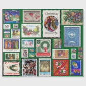 Kerstpostzegels over de hele wereld cadeaupapier (Vlak)