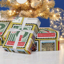Kerstpostzegels over de hele wereld cadeaupapier