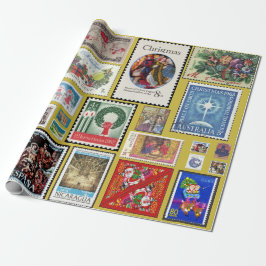 Kerstpostzegels over de hele wereld cadeaupapier