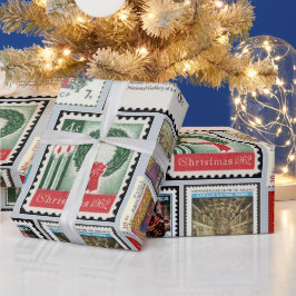 Kerstpostzegels over de hele wereld cadeaupapier