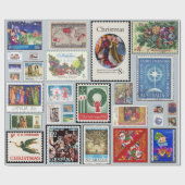 Kerstpostzegels over de hele wereld cadeaupapier (Vlak)