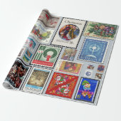 Kerstpostzegels over de hele wereld cadeaupapier (Uitgerold)