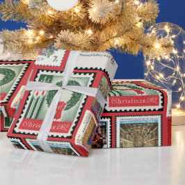Kerstpostzegels over de hele wereld cadeaupapier