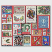 Kerstpostzegels over de hele wereld cadeaupapier (Vlak)