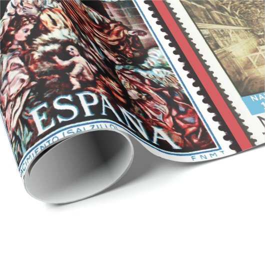 Kerstpostzegels over de hele wereld cadeaupapier (Rol Hoek)