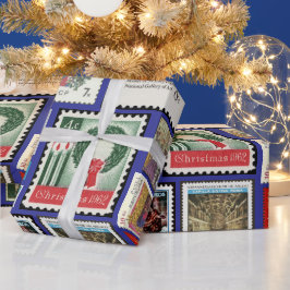 Kerstpostzegels over de hele wereld cadeaupapier