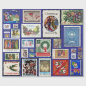 Kerstpostzegels over de hele wereld cadeaupapier (Vlak)